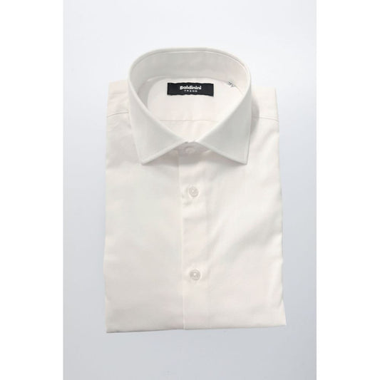 Baldinini Trend White Cotton Men's Shirt with French collar and button closure, elegant and slim fit, crafted in Italy for luxury style.