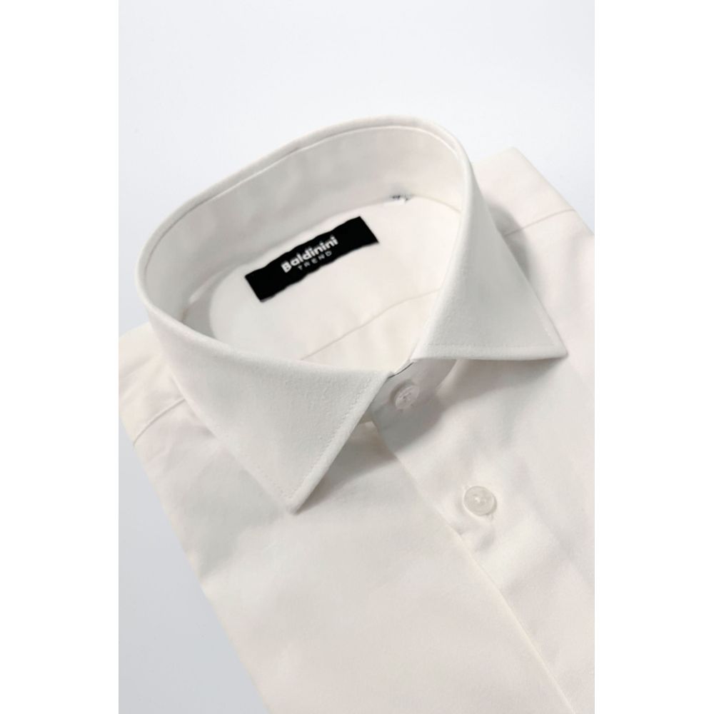Baldinini Trend White Cotton Men's Shirt with French collar, luxury Italian craftsmanship, slim fit design.