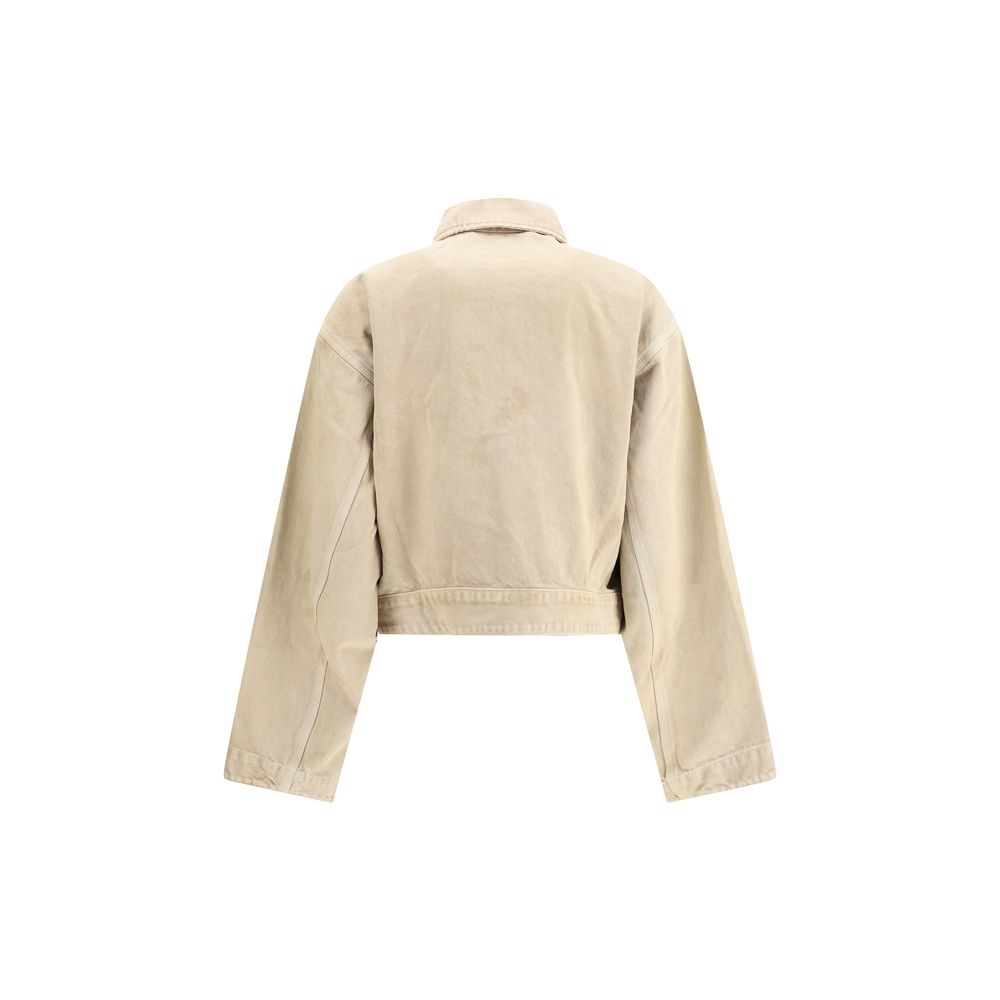 Back view of Balenciaga Beige Cotton Denim Jacket with classic collar and modern design for AW25 season.