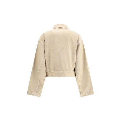 Back view of Balenciaga Beige Cotton Denim Jacket with classic collar and modern design for AW25 season.