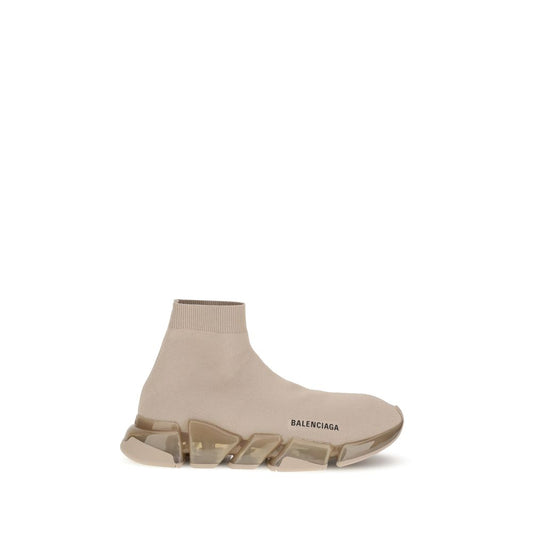 Balenciaga Beige Polyester Athletic Sneakers with sock-like fit and geometric sole for modern style and stability.