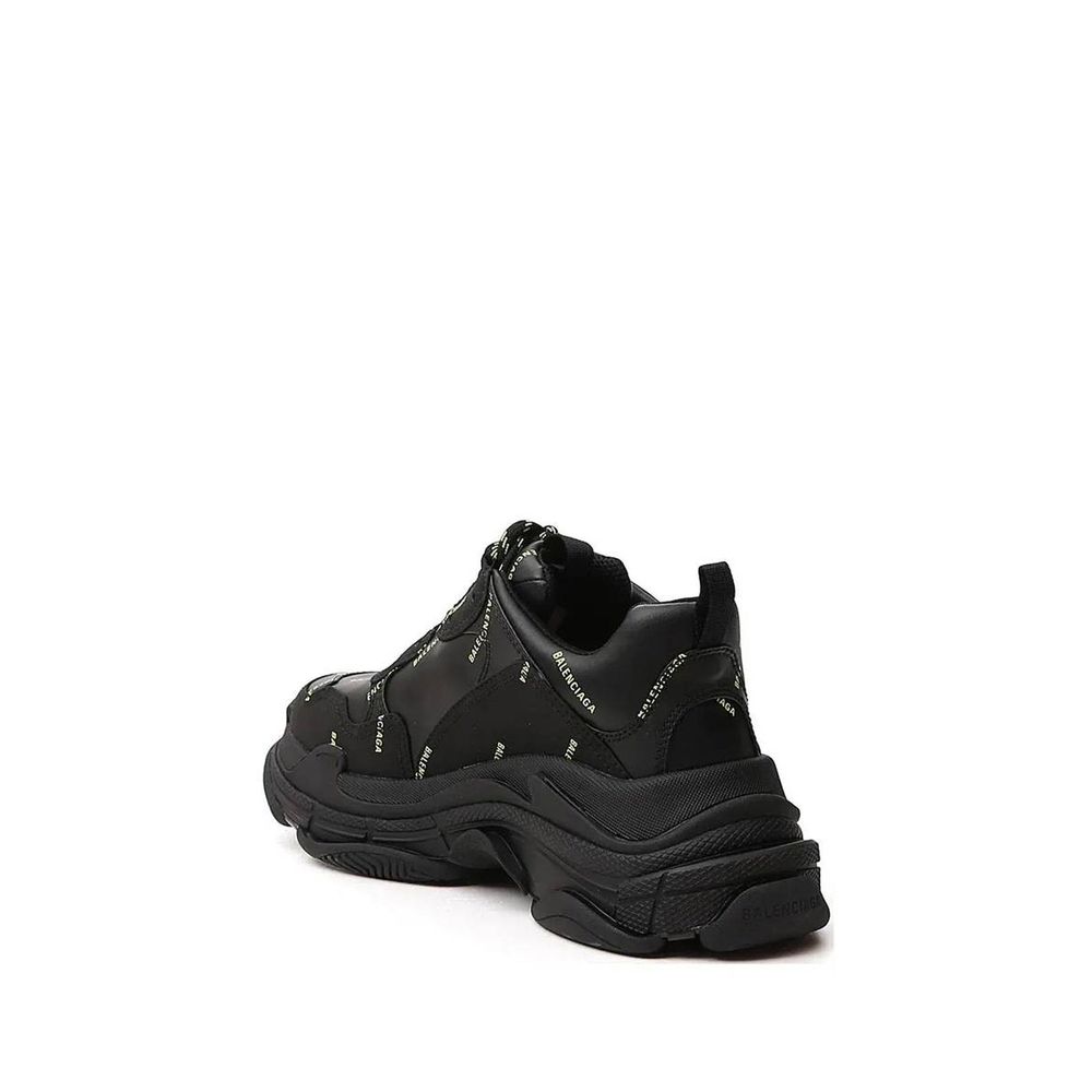 Back view of Balenciaga Black Calfskin Chunky Sneakers with rubber sole and logo detail.