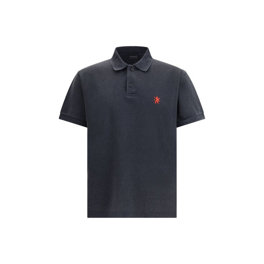 Balenciaga Black Cotton Polo Shirt with embroidered logo, classic collar, two-button closure, short sleeves, made in Portugal, AW25 collection.
