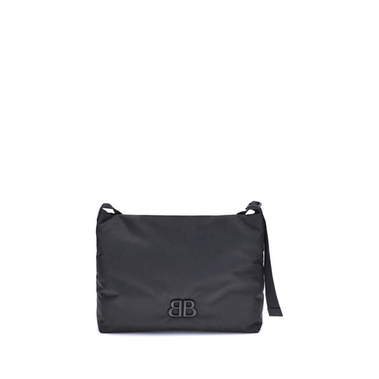 Balenciaga Black Fabric Shoulder Bag with BB logo and flat shoulder strap for a stylish everyday look.
