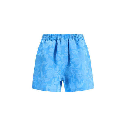 Balenciaga Blue Viscose Bermuda Shorts with floral pattern, elastic waistband, and side pockets, AW25 collection.