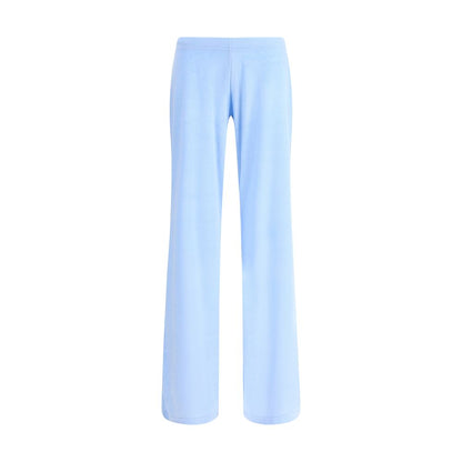 Balenciaga Light Blue Triacetate Casual Pants with a low elastic waist and flared leg, made of bistretch velvet for comfort and style.