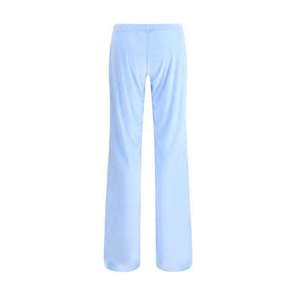 Balenciaga Light Blue Triacetate Casual Pants, featuring elastic waist and flare leg in bistretch velvet.
