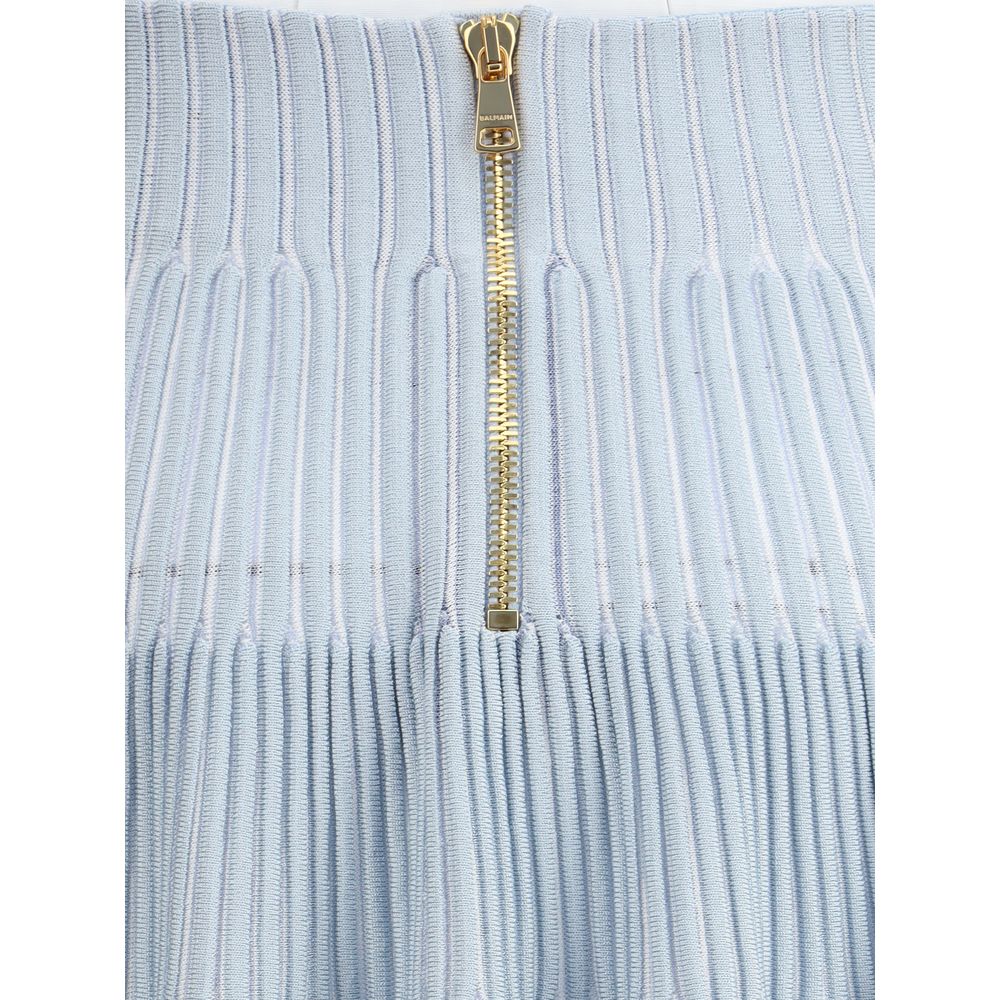 Balmain Light Blue Viscose Mini Skirt