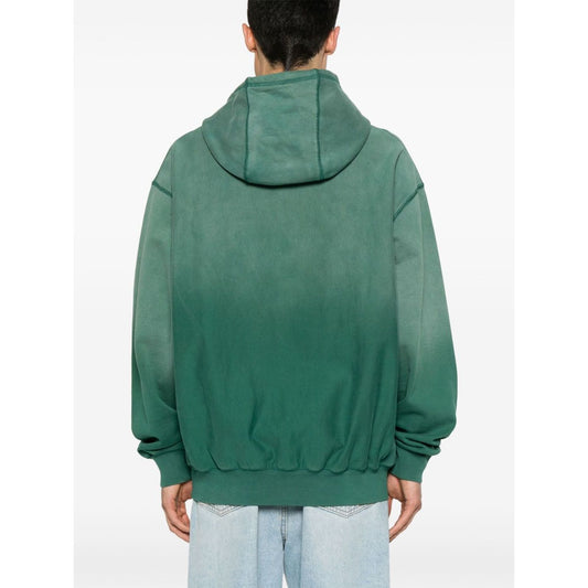 Back view of Billionaire Sweaters Green hoodie with pouch pocket and ribbed hem