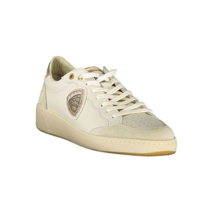 Blauer White Leather Women Sneaker with black accents and removable footbed for comfort and luxury.