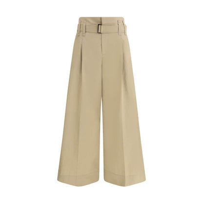 Brunello Cucinelli Beige Cotton Cropped Pants featuring pleated techno cotton twill in a boxy silhouette with a draw belt and double dart.