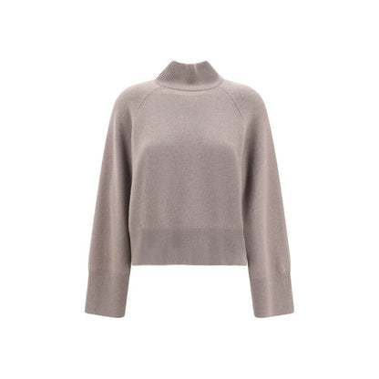 Brunello Cucinelli Brown Cashmere Turtleneck with ribbed high collar, relaxed fit, and raglan sleeves for comfort and elegance.