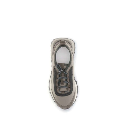 Top view of Brunello Cucinelli Brown Leather Athletic Sneakers with drawstring closure and sparkling jewel accents.