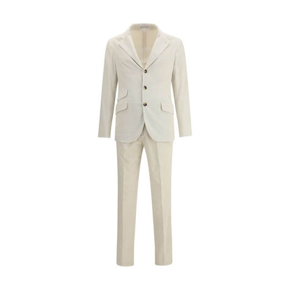 Brunello Cucinelli Cream Cotton Two-Piece Suit with blazer and trousers for elegant formal wear.