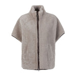 Brunello Cucinelli Curly Shearling Short Sleeve Outerwear with Shiny Zipper Pull, featuring nickel-free monili decoration and zip fastening.