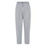 Brunello Cucinelli Drawstring trousers in beluga grey virgin wool with elasticated waistband, tapered leg, and jetted pockets.