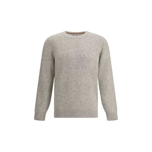 Brunello Cucinelli Gray Alpaca Vicugna Pacos Sweatshirt with ribbed crew neck and modern mélange pattern, perfect for colder seasons.