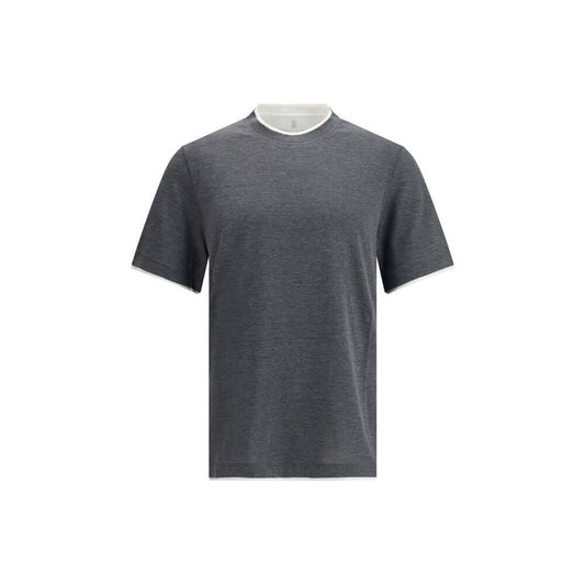 Brunello Cucinelli Gray Cotton T-Shirt with elegant two-tone design and monochrome pattern, showcasing luxury and comfort.