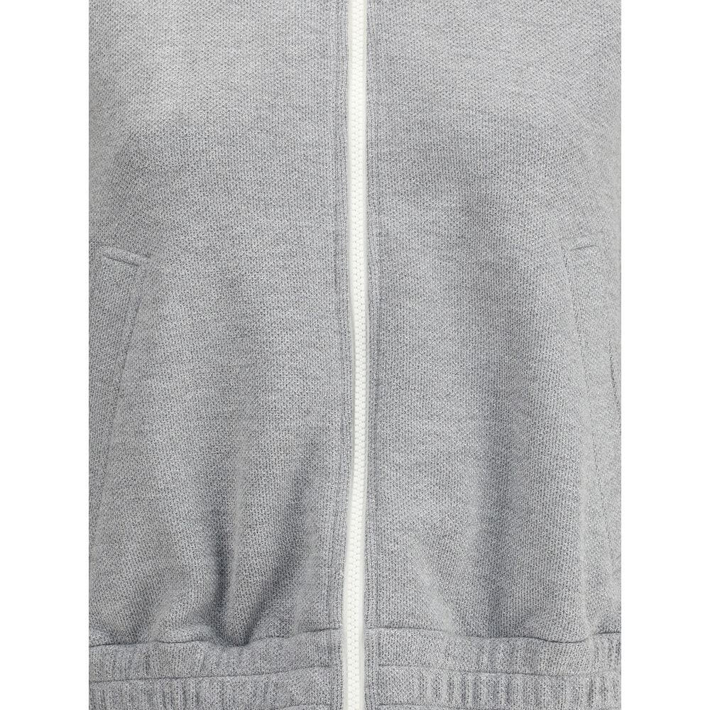 Brunello Cucinelli Gray Viscose Sweatshirt with zipper closure and side pockets, featuring a ribbed collar, cuffs, and hem.