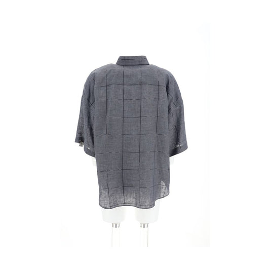 Back view of Brunello Cucinelli Linen Shirt featuring short sleeves, classic collar, and sequins. Ideal for casual elegance. Made in Italy.