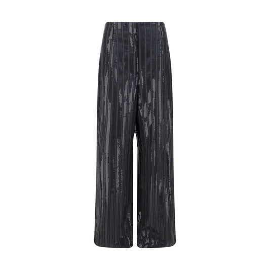 Brunello Cucinelli Pants with sequins in striped pattern, featuring front zipper and hook-closure, two side and back pockets, AW24 collection.