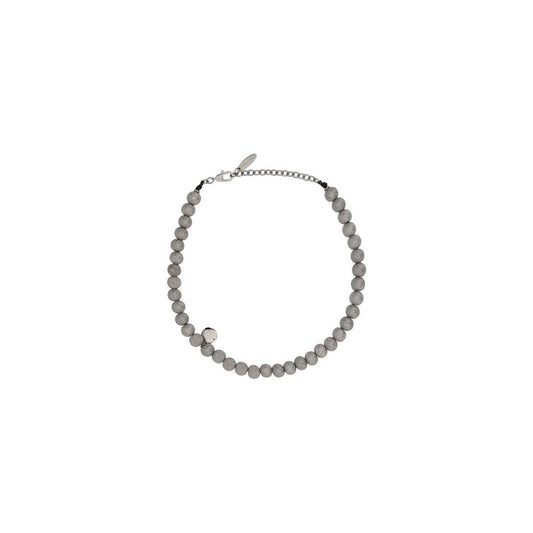 Brunello Cucinelli Shimmer Bead Necklace in 925 sterling silver with intricate micro-engraved spherical beads and adjustable hook closure.
