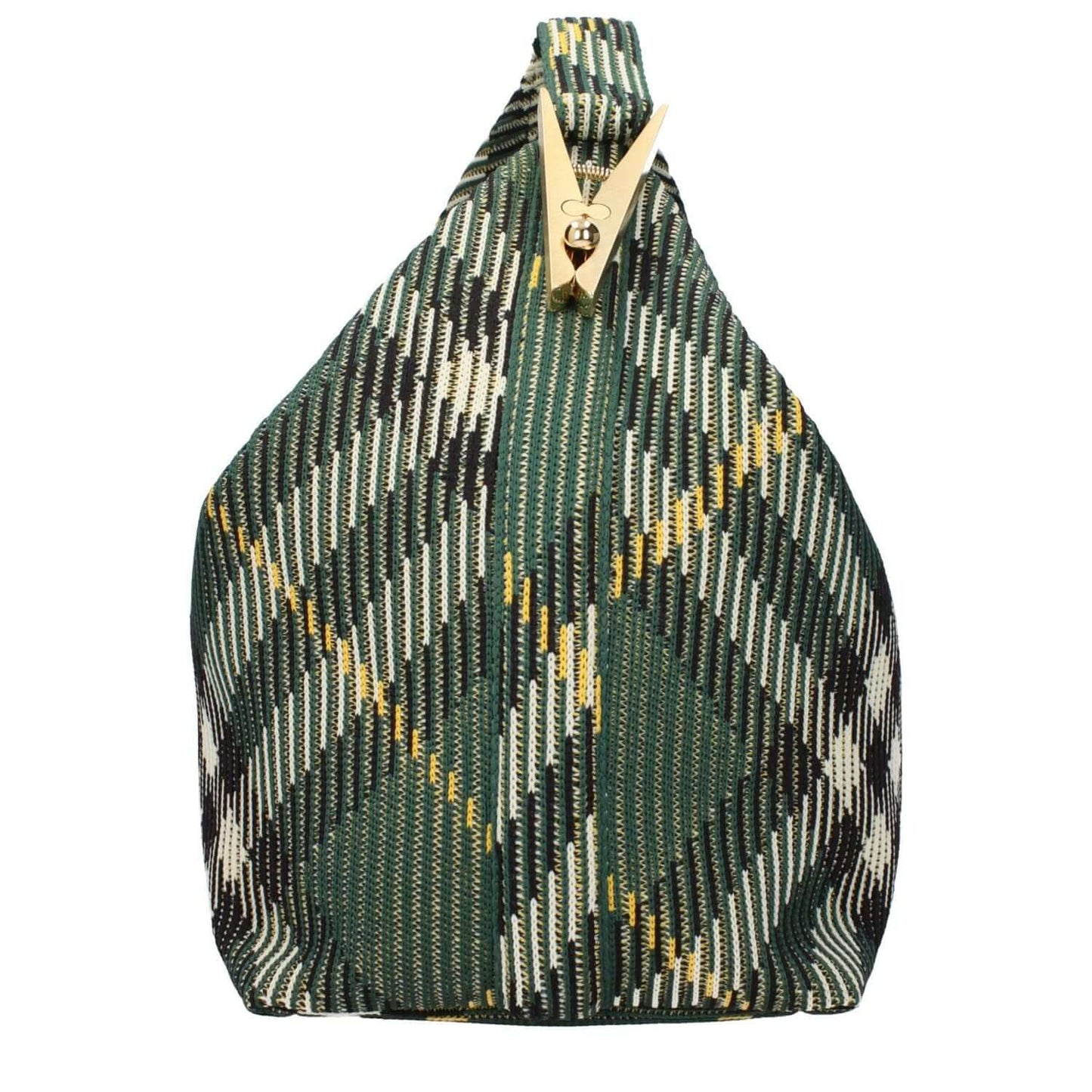 Alt Tag: Burberry Green Fabric Handbag with gold accents, check print, medium size, zip closure, and 13 cm handle.