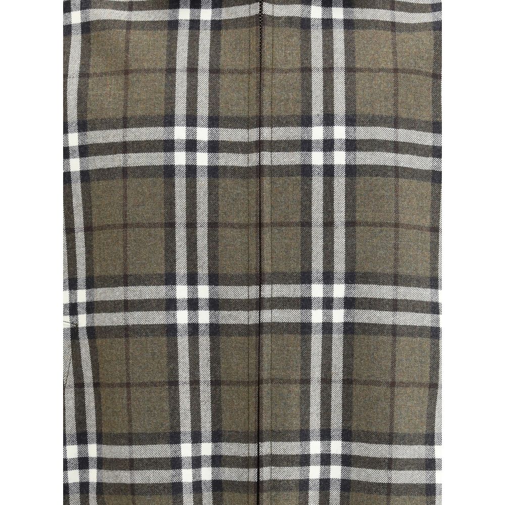Burberry Green Wool Bomber with classic check pattern design.