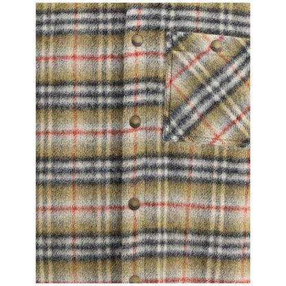 Burberry Multicolor Wool Coat showcasing classic check pattern and front patch pocket with snap-button closure.