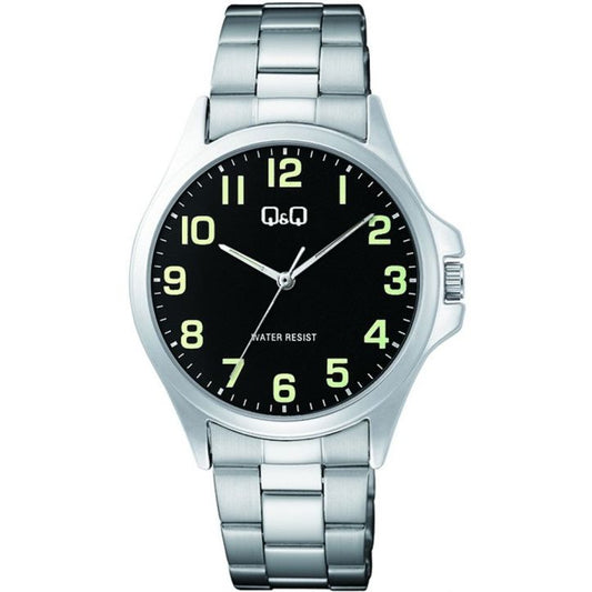 Q&Q Mod. GENT ONLY TIME wristwatch, 40mm metal case, 3 ATM water resistant, quartz movement, black dial, metal strap, official packaging.