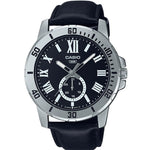 CASIO COLLECTION Mod. DIVER DATE LEATHER - BLACK wristwatch with black leather strap and stainless steel case, quartz movement, Roman numerals dial.
