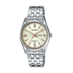 CASIO COLLECTION Mod. LADY DAY & DATE - CHAMPAGNE wristwatch with a stainless steel bracelet, quartz movement, and day-date function.