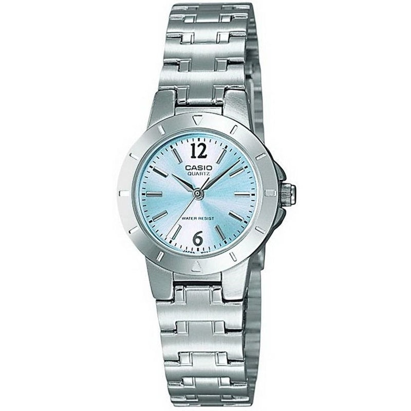 CASIO COLLECTION Mod. MINI LADY - LIGHT BLUE wristwatch, 3 ATM water resistant, stainless steel case and strap, quartz movement.