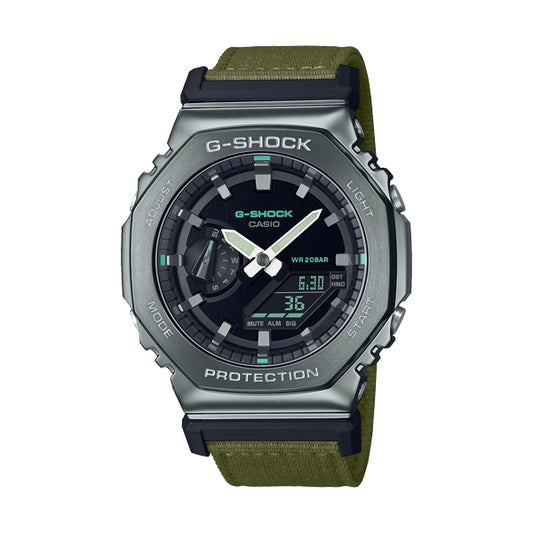 CASIO G-SHOCK Mod. OAK METAL COVERED - UTILITY SERIE KHAKI GREEN with stainless steel case and fabric strap