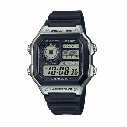 CASIO SPORT Mod. DIVER - WORLD TIME ILLUMINATOR 5 ALARMS - FUTURE CLASSIC COLLECTION - BLACK SILVER wristwatch with resin strap.