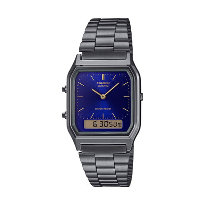 CASIO VINTAGE Mod. EDGY COLLECTION SUNRAY DIAL - GUN METAL NIGHT BLUE