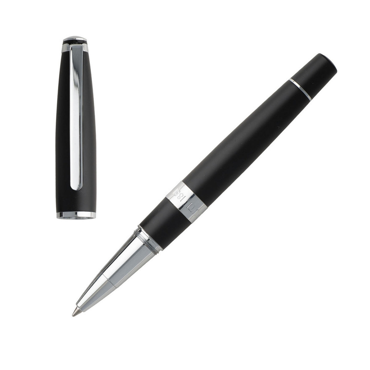 CERRUTI WRITING FASHION ACCESSORIES Mod. NSR9905A luxury pen with black body and silver accents, featuring a cap and smooth writing tip.