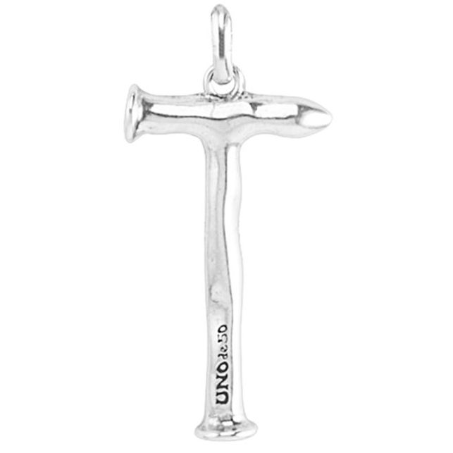 Elegant silver charm pendant featuring CHARMS UNO DE 50 MOD. UD_CHA0020-T design, shaped like a unique nail with engraved branding.