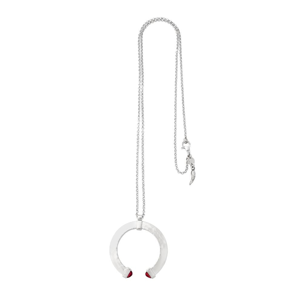COLLANE RASPINI MOD. 12282 silver necklace with circular pendant and red accents