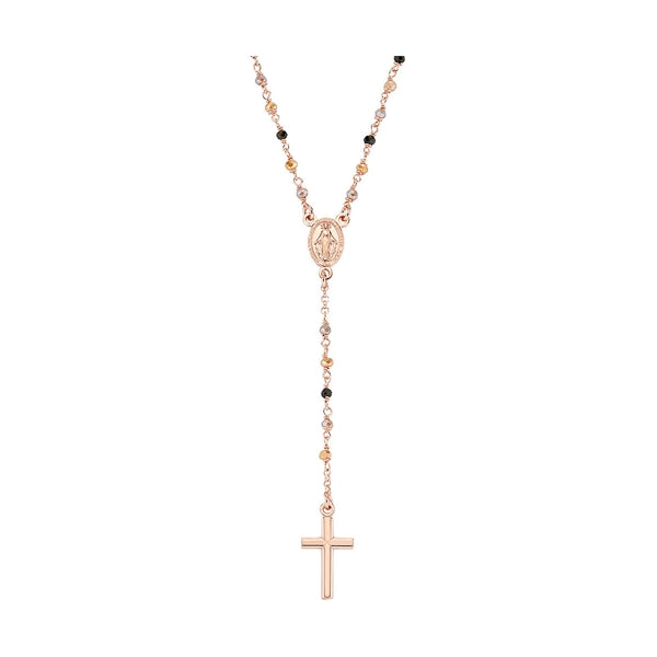 AMEN JEWELRY Mod. CRO10RMMM4 elegant rosary necklace with cross pendant in rose gold finish.