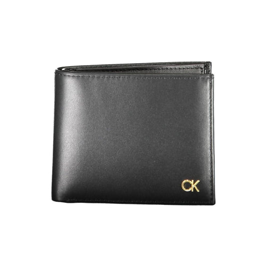 Calvin Klein Black Leather Men Wallet with RFID blocking, coin purse, and ample card spaces for sophistication and practicality.