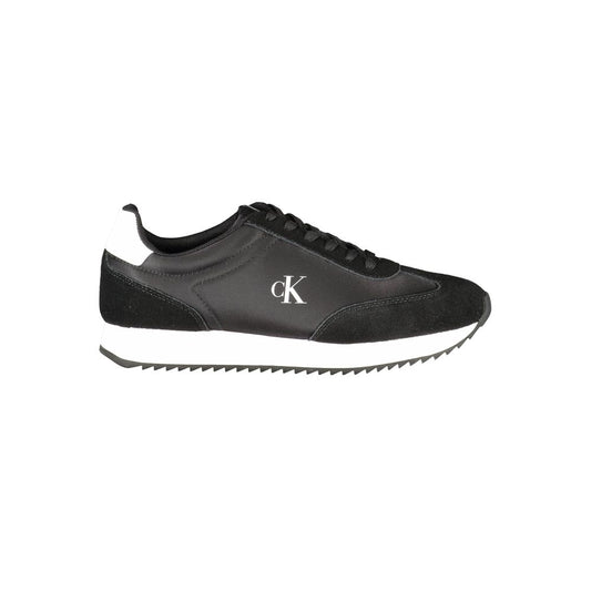 Calvin Klein Black Leather Women Sneaker with logo, sporty elegant design, contrasting details, and removable insole for comfort.