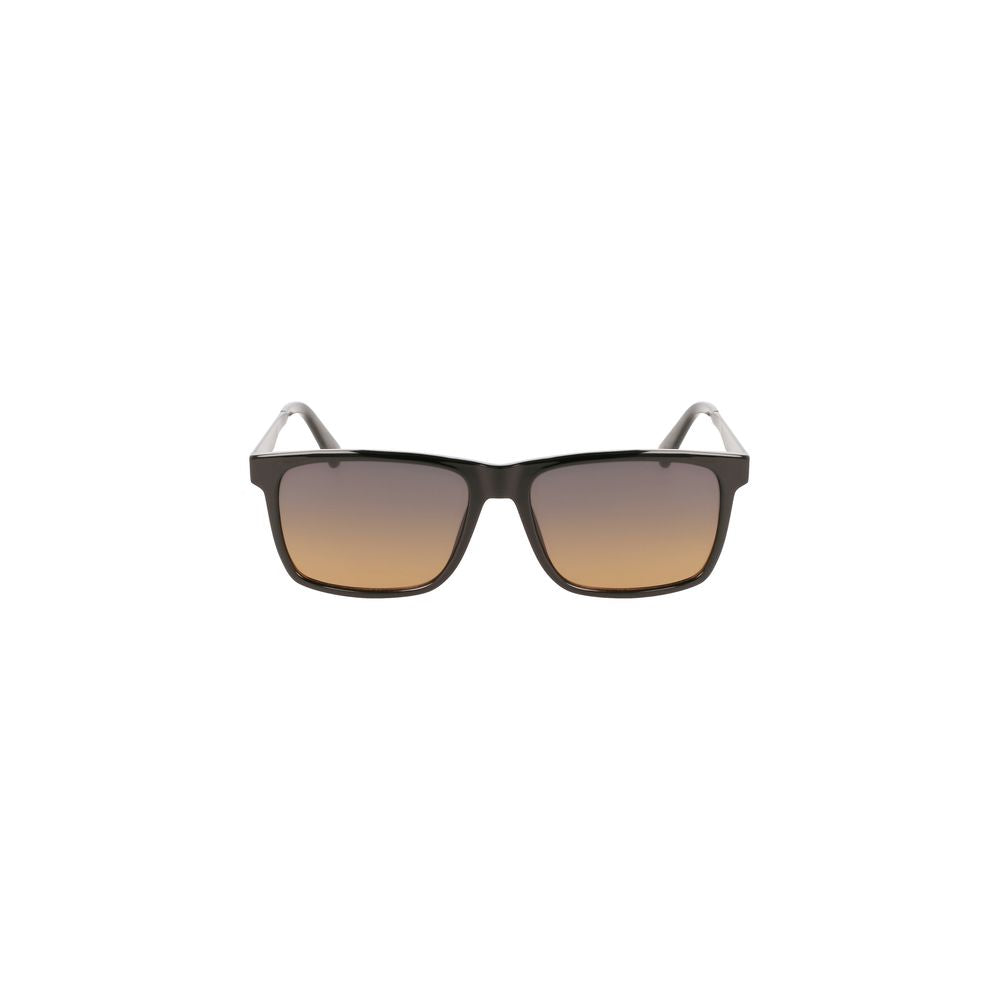 Calvin Klein Black Plastic Men Sunglass with square frame and brown lenses for stylish elegance.