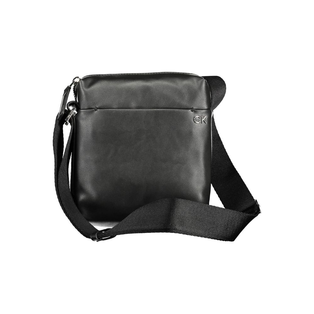 Calvin Klein Black Polyester Men Shoulder Bag with adjustable strap and external pocket, made from recycled materials.
