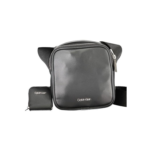 Calvin Klein Black Polyester Shoulder Bag with adjustable strap, internal pocket, removable coin purse, and zip closure.