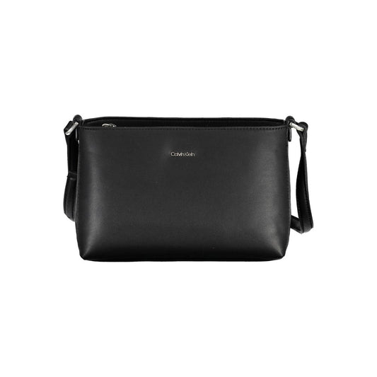 Calvin Klein Black Polyester Women Handbag with adjustable shoulder strap, minimalist design, and eco-friendly 100% recycled polyester material.