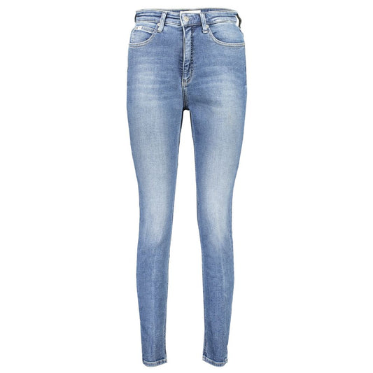 Calvin Klein Blue Cotton Women Jeans, sustainable high-rise skinny with five pockets and urban chic style.