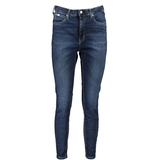 Calvin Klein Blue Cotton Women's Skinny Ankle Jean with high-rise, sustainable fabric, featuring sleek silhouette and recycled materials.