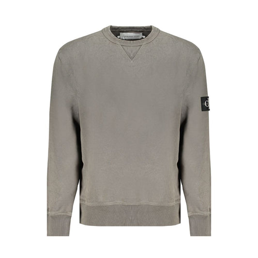 Calvin Klein Green Cotton Men Sweater with crew neck and long sleeves, featuring logo detail, made from 95% regenerative cotton.