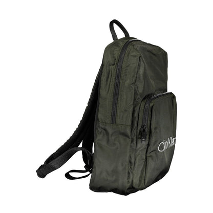 Calvin Klein Green Polyester Men Backpack with external pocket and laptop space, featuring modern design and Calvin Klein logo.